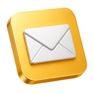 On the contact us page, a decorative 3D email envelope icon